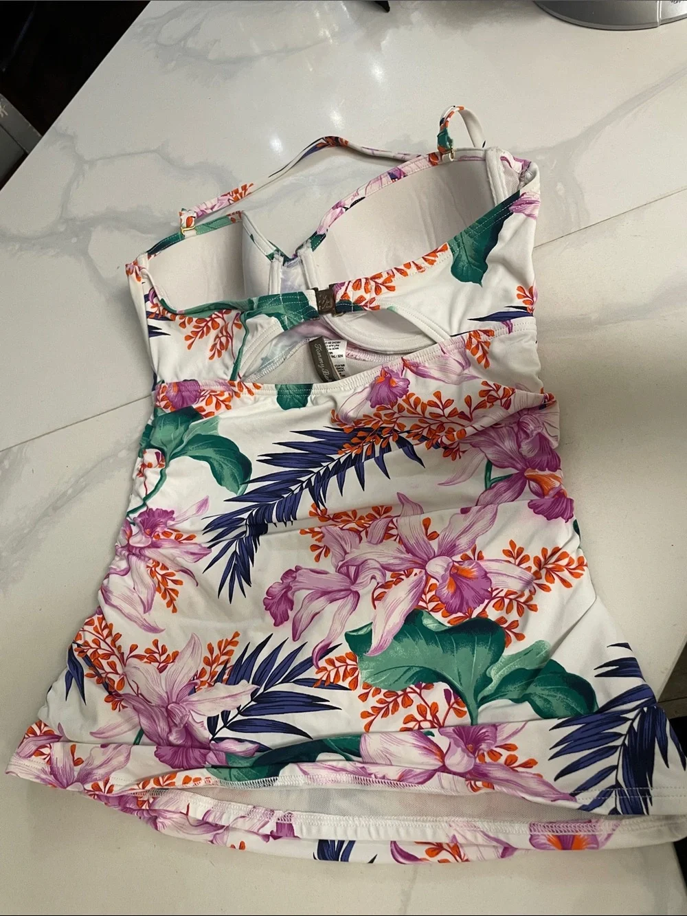 Tommy Bahama Womens Orchid Canopy Halter Print Tankini Top